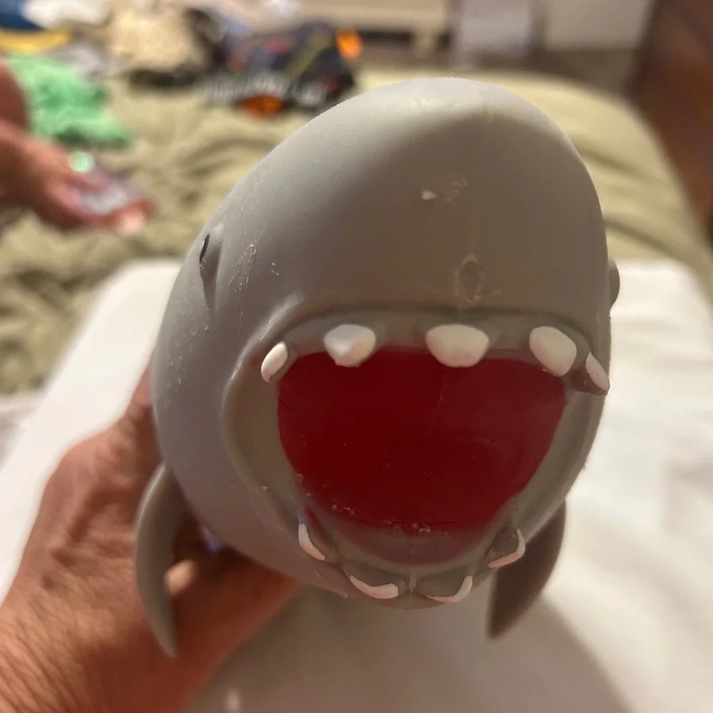 Large Grey Shark Squishy Vinyl Toy 13.5 In Open Mouth Great White Ocean Figure